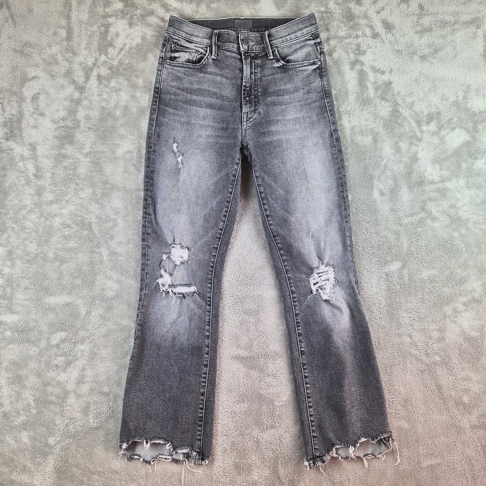 Mother The Insider Crop Step Chew Jeans Womens Faded Black 26 Distressed Raw Hem